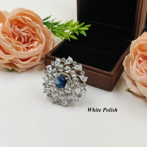 White Polish Stylish Designer American Diamond Ring 