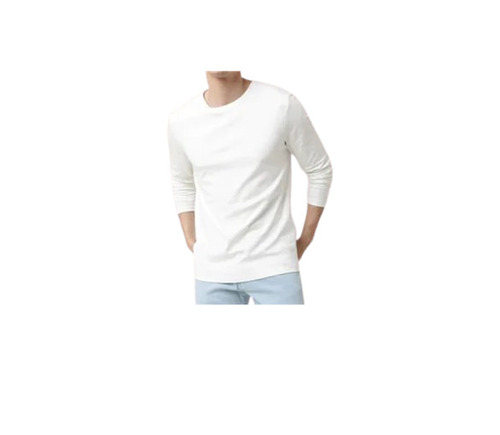 White Poly Cotton T-Shirt - Regular Fit, Long Sleeve, O-Neck | Breathable, Skin-Friendly, Lightweight, Fade Resistance, Machine Washable, Casual Summer Wear