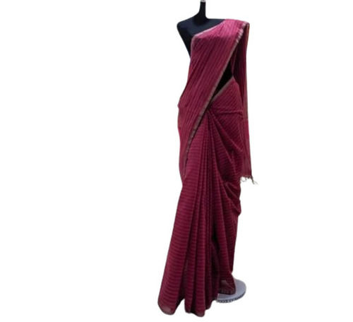 Pink Color Plain Pattern Ladies Cotton Saree For Casual Wear