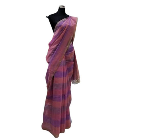 Purple Color Plain Pattern Ladies Cotton Saree With Blouse