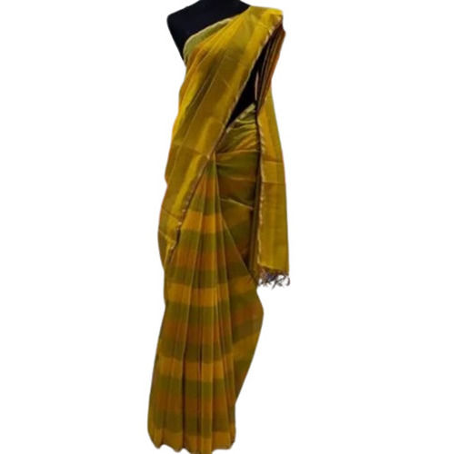 Yellow Color Plain Pattern Ladies Cotton Saree For Casual Wear