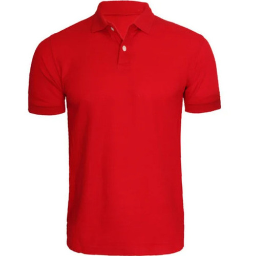 Red Color Plain Pattern Half Sleeves Mens Polo T Shirts