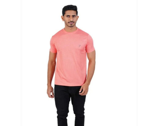 Orange Melange Half Sleeve Plain Mens Polyester T Shirts