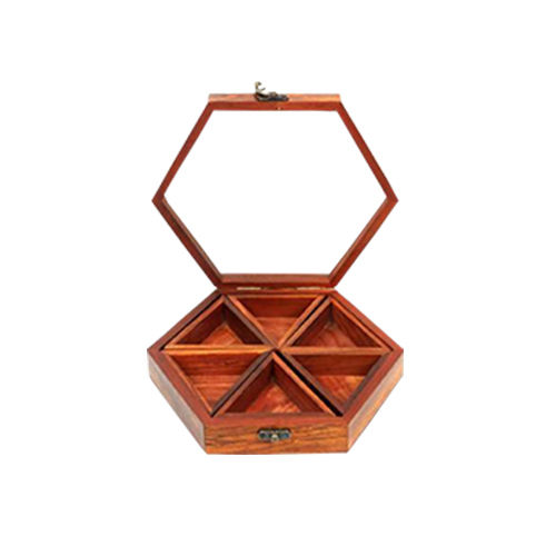 Wooden Hexagonal Spice Box without Spice