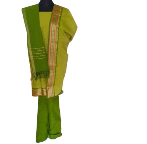 Green Color Zari Work Cotton Suit Fabric For Regular Wear