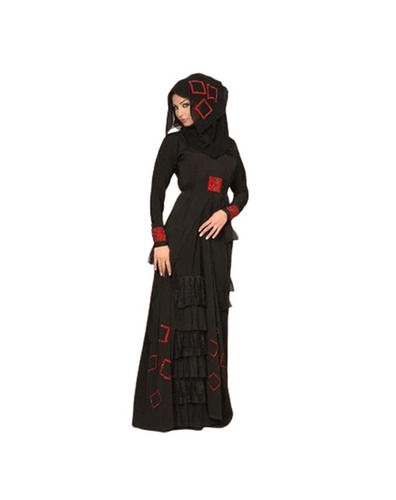 Abaya - Long Regular Fit, Black Printed Design | Breathable, Washable, Ideal for Casual Wear