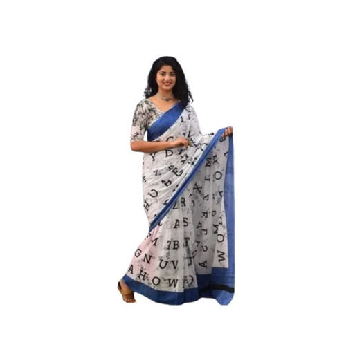 Multi Color Printed Pattern Alphabets Cotton Mul Mul Saree