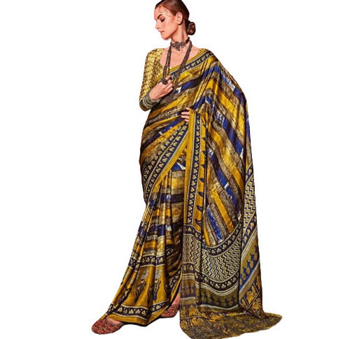 Fancy Ajrakh Printed Daily Wear Saree For Casual Wear