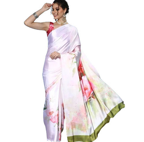 White Color Fancy Crepe Printed Designer Party Wear Ladies Saree