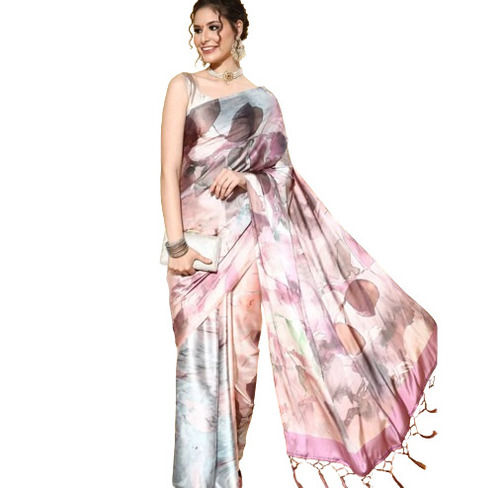 Multi Color Floral Fancy Crepe Saree With Blouse Piece