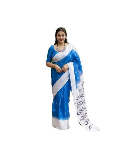 Party Wear Light Weighted Shrink Resistant Printed Jute Cotton Saree With Blouse Piece