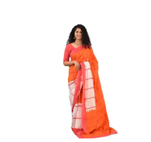 Orange Color Printed Pattern Ladies Pure Cotton Saree