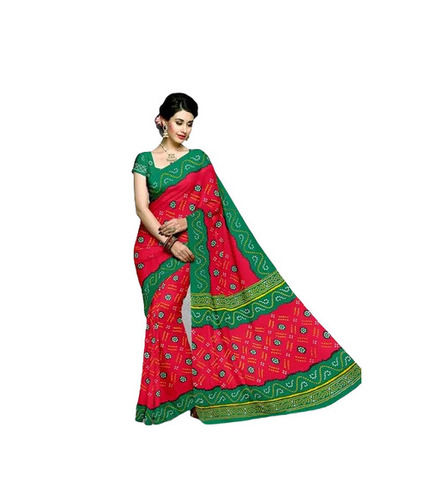 Party Wear Light Weighted Shrink Resistant Printed Pure Cotton Saree With Blouse Piece