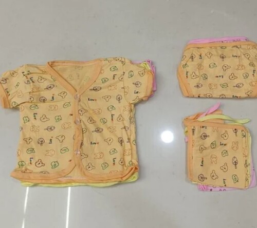 Cotton Baby Set - 0-6 Months Yellow Abstract Printed Design | Unisex Sleeveless Breathable and Washable