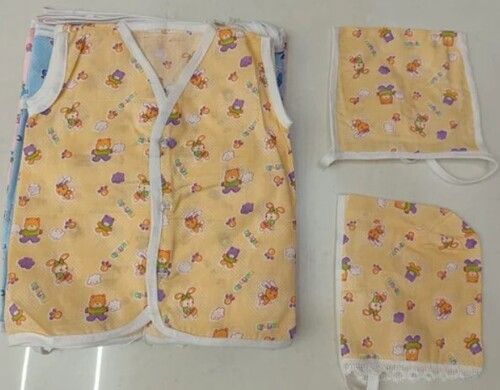 Yellow Color Printed Pattern 180Gsm Cotton Baby Dress