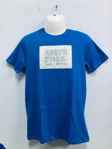Blue Round Neck Printed T Shirt - Cotton Half Sleeves Regular Fit All Ages O-Neck Design Available in Various Sizes | Short Sleeve Style Machine Washable