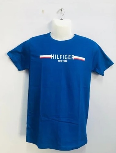 Blue Round Neck Printed T Shirts - Cotton Fabric Regular Fit Half Sleeves All Colors O-Neck Collar | Designed for All Ages Short Sleeve Style