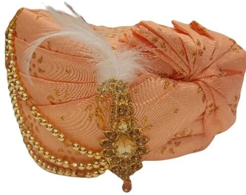 Peach Color Printed Pattern Groom Wedding Turban