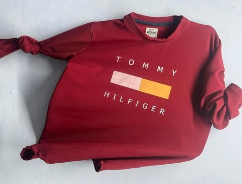 Red Full Sleeves Round Neck Printed T Shirt - Cotton Fabric Regular Fit All Colors Long Sleeve Style | O-Neck Collar Suitable For All Ages
