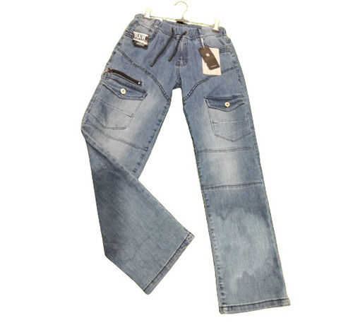 Blue Color Faded Pattern Boys Denim Cargo Pant For Casual Wear