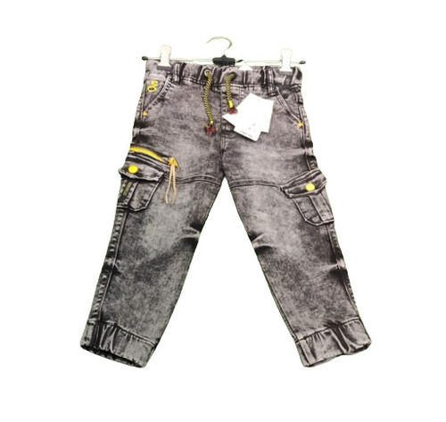 Grey Color Boys Faded Denim Cargo Pant For Casual Wear