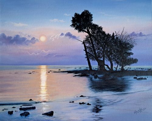 Clam and Beautiful Sea Beach Scenery Nature Wall Painting