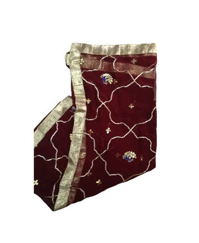 Maroon Chiffon Gota Hand Work Saree - 5.5 Meter Length, Regular Fit With Blouse Piece | Breathable, Easy Washable, Quick Dry, Comfortable, Lightweight, Skin-Friendly