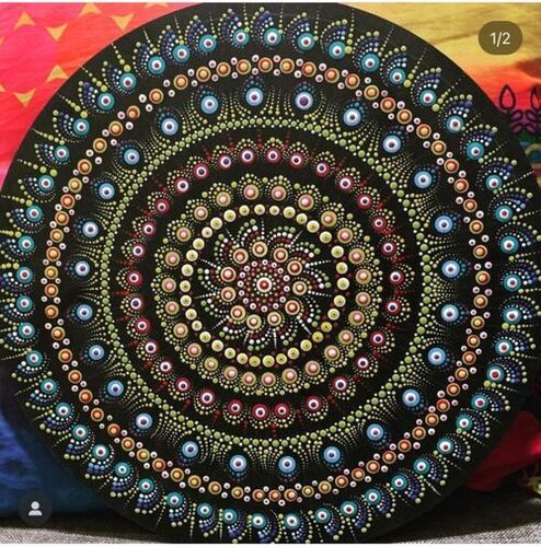 12 Inches Acrylic On Canvas Magic Circle Dot Art Mandala Art Painting 