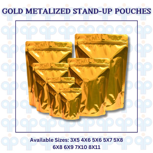 Gold Metalized Zipper Lock Stand Up Pouch