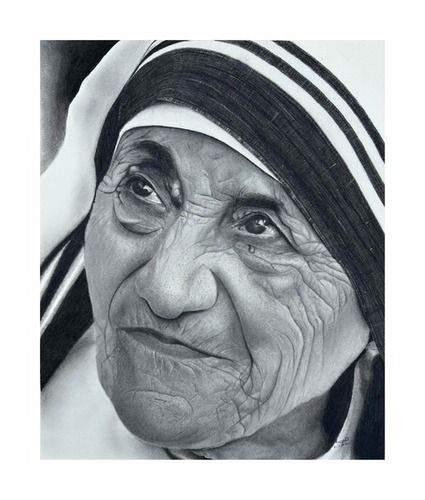 44 x 36 cm Mother Teresa Charcoal And Graphite On Paper Wall Painting