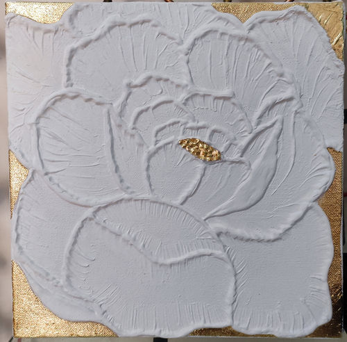 10 x 10 Inches Texture with Gold Foil Rose Painting