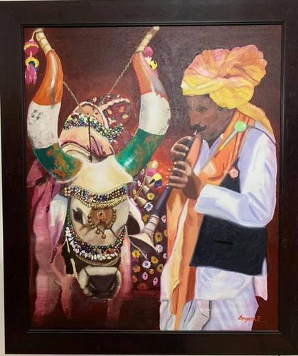 3 x 3.5 Feet Acrylic on Canvas Traditional Nandi Painting