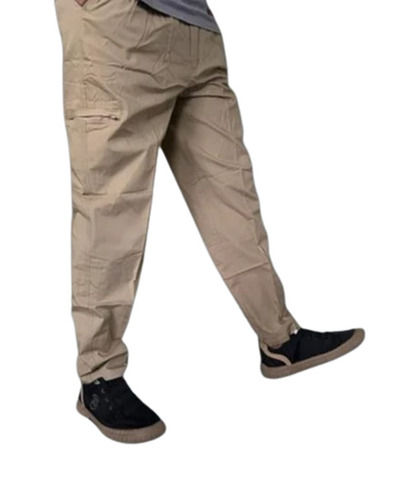 Mens Cream Loose Fit Cargo Pant For Party Wear