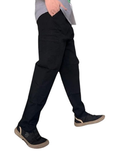 Mens Regular Fit Black Cotton Cargo Pant For Party Wear