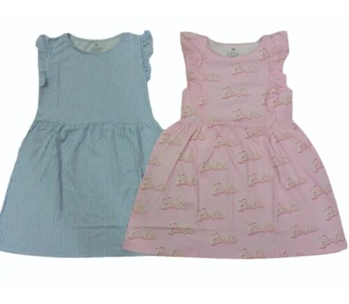 Sleeveless Girls Cotton Frock - Regular Fit for Casual Wear, Printed Design, Breathable and Washable Fabric, Customized Size Available