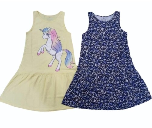 Sleevless Girls Cotton Frocks - Pattern-Printed, Regular Fit, Customized Size | Breathable, Washable Fabric for Casual Occasions