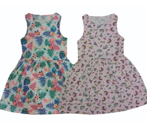 Sleeveless Printed Girls Cotton Frock - Regular Fit, Casual Wear | Breathable, Washable, Customized Size, All Colors Available