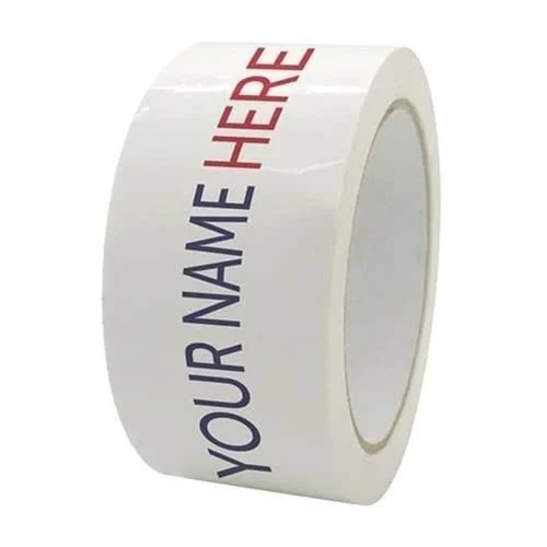 Transparent Printed Adhesive Tape - BOPP Material, Single Sided, White Color | Durable, Water Proof, Ideal for Carton Sealing