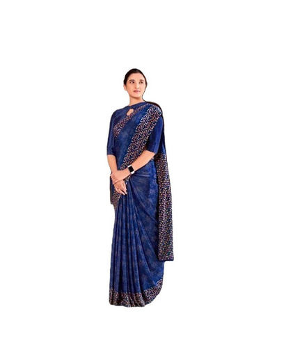 Work Wear Light Weighted Shrink Resistant Printed Crape Uniform Sarees for Ladies