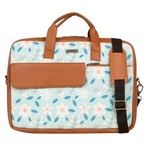 Canvas Laptop Bag - 15.6 Inch, Sky Blue | 1 Main Compartment, Printed Design, Zipper Top Handle