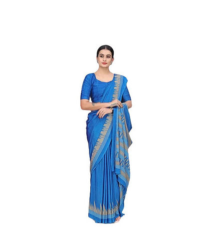 Work Wear Light Weighted Shrink Resistant Printed Silk Uniform Sarees for Ladies