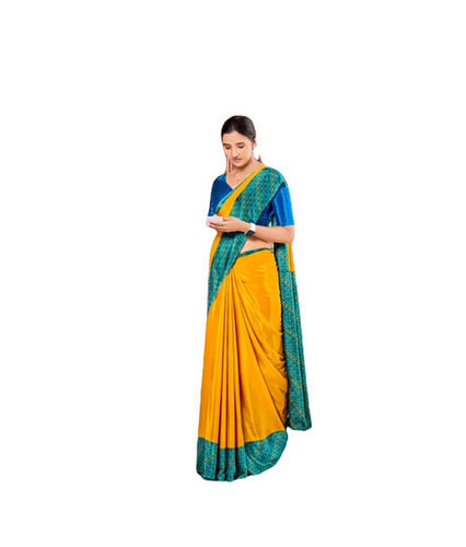 Work Wear Light Weighted Shrink Resistant Printed Crape Uniform Sarees for Ladies