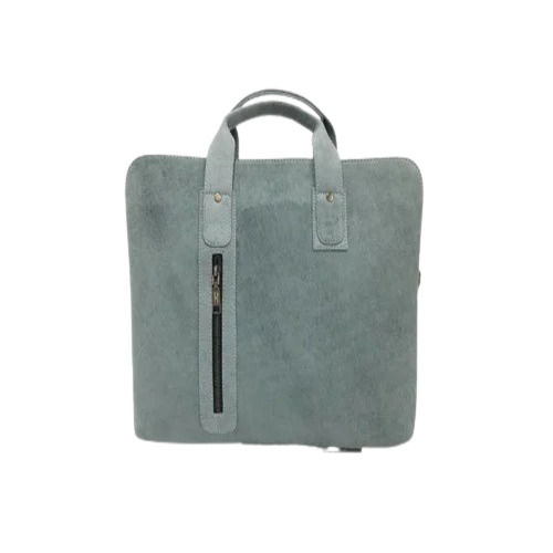 Leather Laptop Bag - 15.6 Inch, Sky Blue Leather Finish, 3 Compartment Design, Plain Style with Carrying Handle