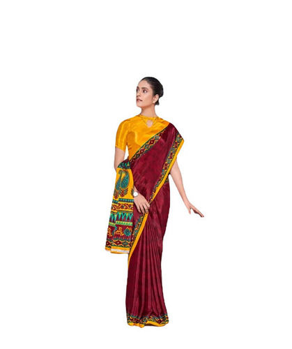 Work Wear Light Weighted Shrink Resistant Printed Spark Uniform Sarees for Ladies