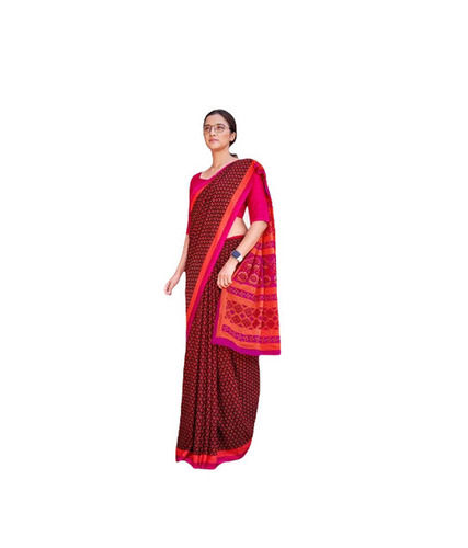 Work Wear Light Weighted Shrink Resistant Printed Synthetic Uniform Sarees for Ladies