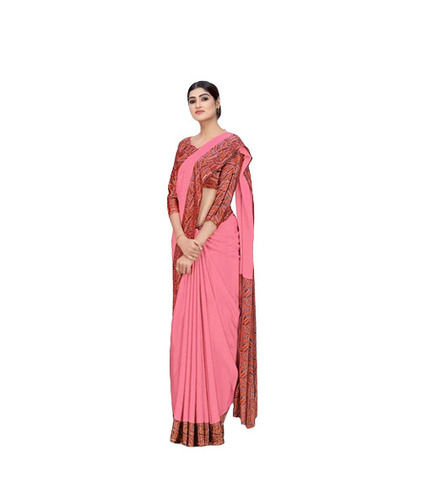 Work Wear Light Weighted Shrink Resistant Printed Silk Uniform Sarees for Ladies