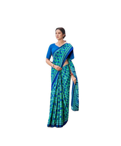 Work Wear Light Weighted Shrink Resistant Printed Synthetic Uniform Sarees for Ladies