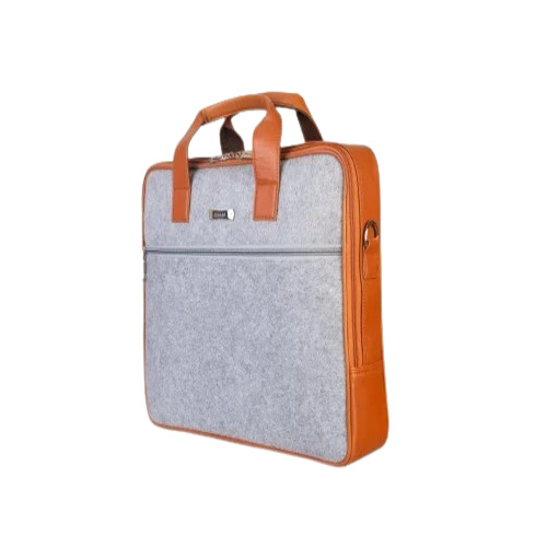 Polyester Office Laptop Bag - 38x30x6.5 CM | Grey, Plain Design, 15.6" Laptop Compatible, Zipper Closure
