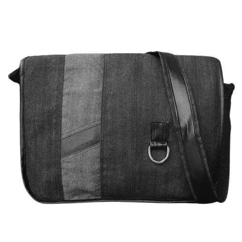 Black Laptop Bag - Denim Material, 15x10 Inches, Black Color - Zipper Closure, Moisture Proof, Ideal for Office Use