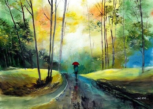 Walking In The Rain Painting